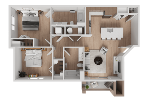 Floor plan for 2 beds, 2 baths, 931 sqft